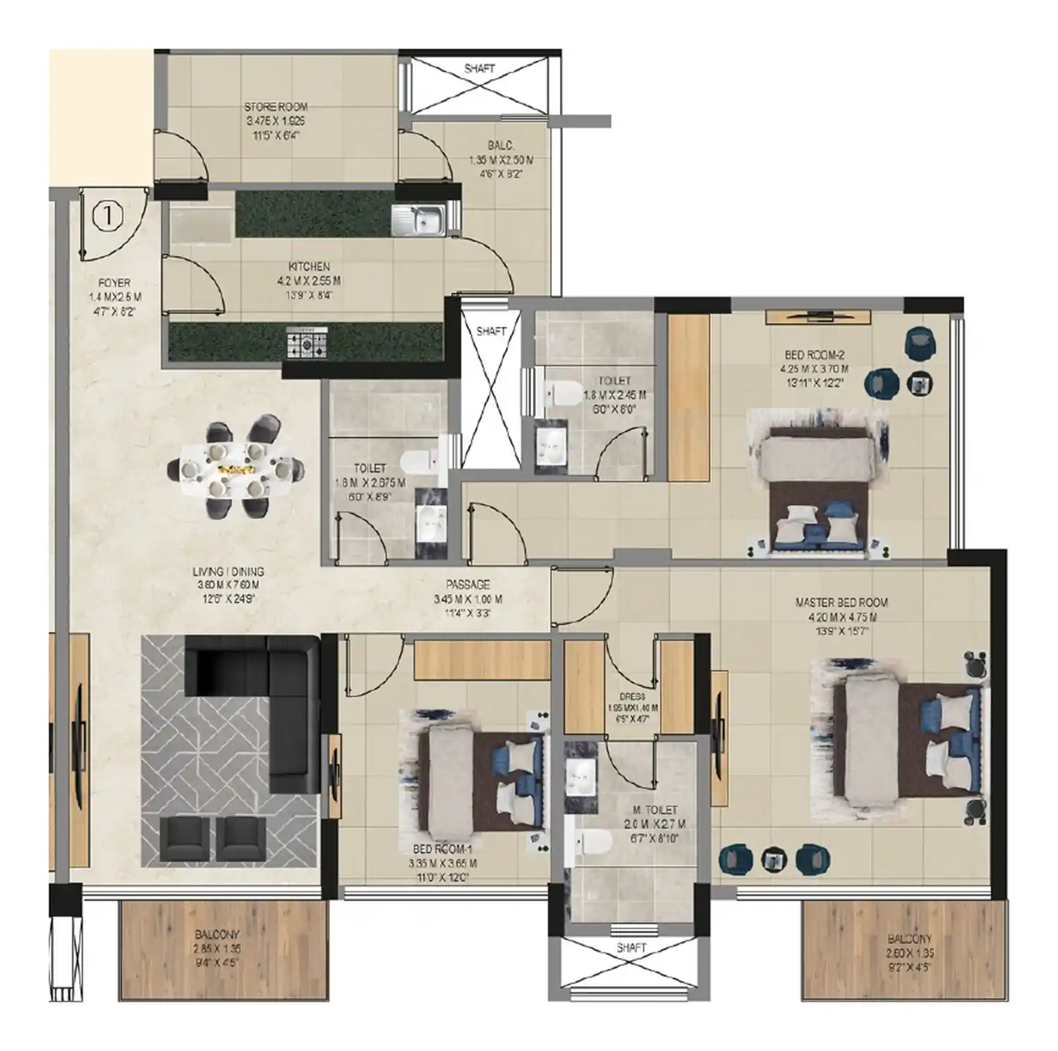 Select 3 BHK Floor Plan