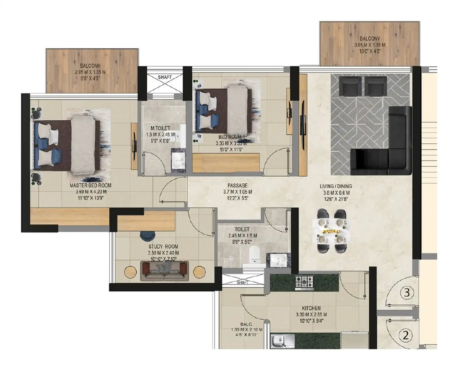 Elite 3 BHK Floor Plan